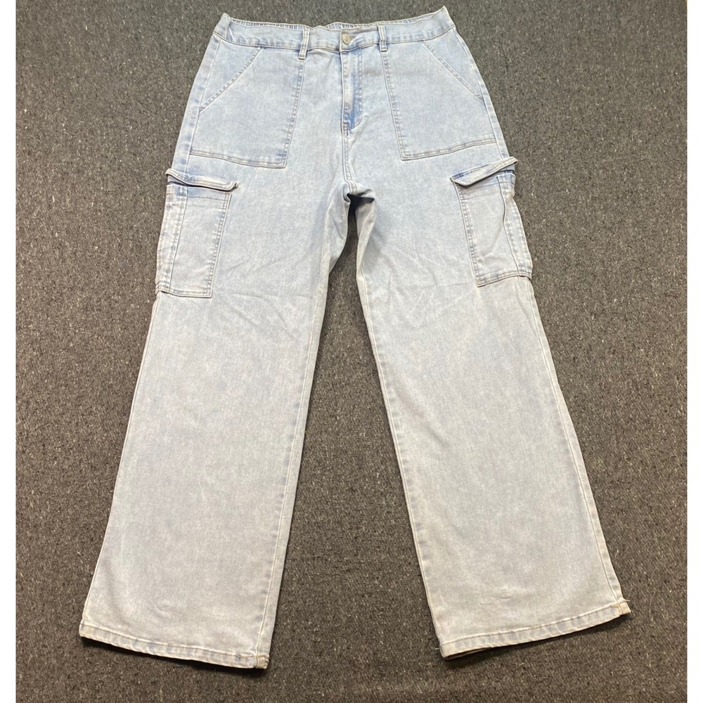 YMI Cargo Jeans Sz XL Womens Blue Skater High Rise Wide Leg Utility Denim Pants
